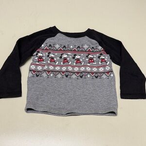Mickey Kids Long Sleeve Gray and Black Shirt with Snowman Design